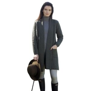 Aran Crafts Edge To Edge Wool Knit Irish Cardigan Green Women's Large